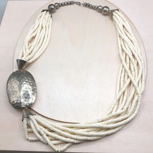 Vintage artisan beaded statement style boho necklace tribal rustic handmade.